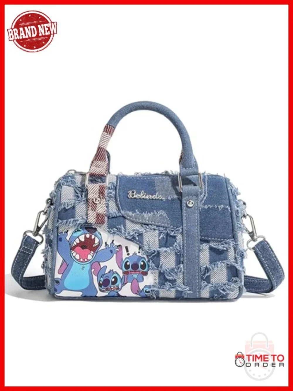 Cartoon Denim Shoulder Bag Crossbody With Detachable Strap